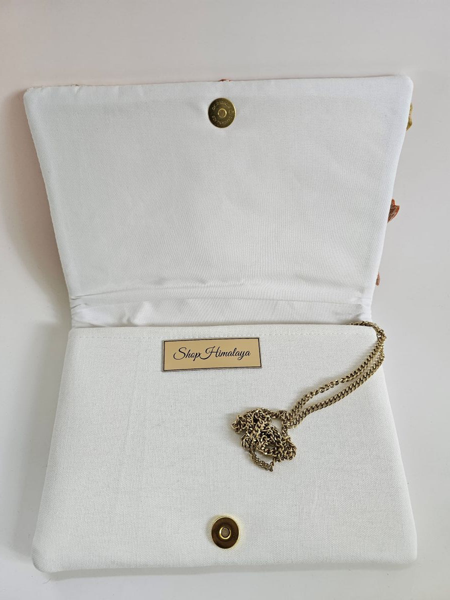 Floral Bloom Hand-Beaded Clutch, Artisan Embroidered Evening Bag