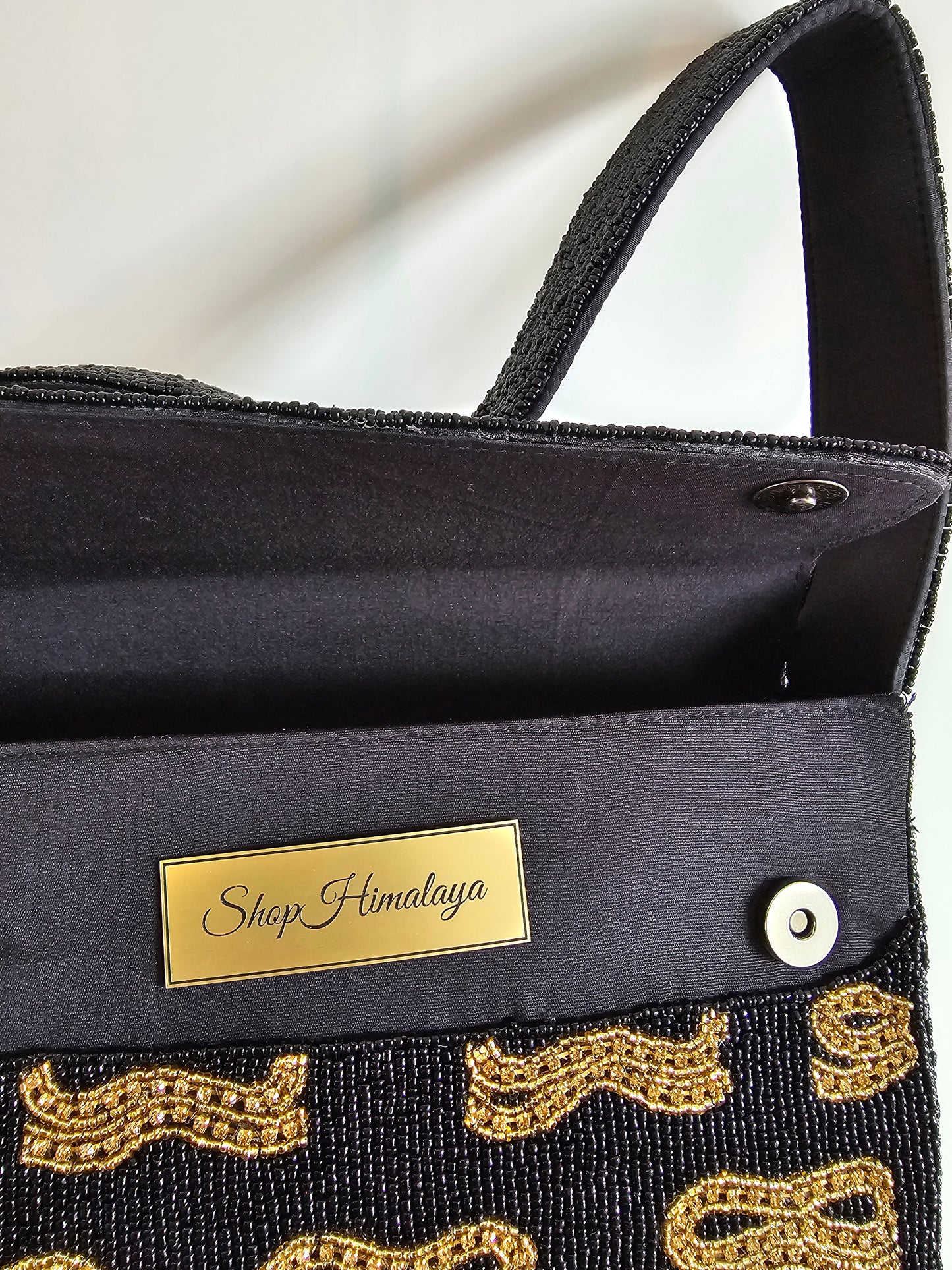 Black and Gold Evening Purse for Wedding Guest, Cocktail Party | Retro Art Deco Seed Bead Clutch | Coquette Glam Handbag