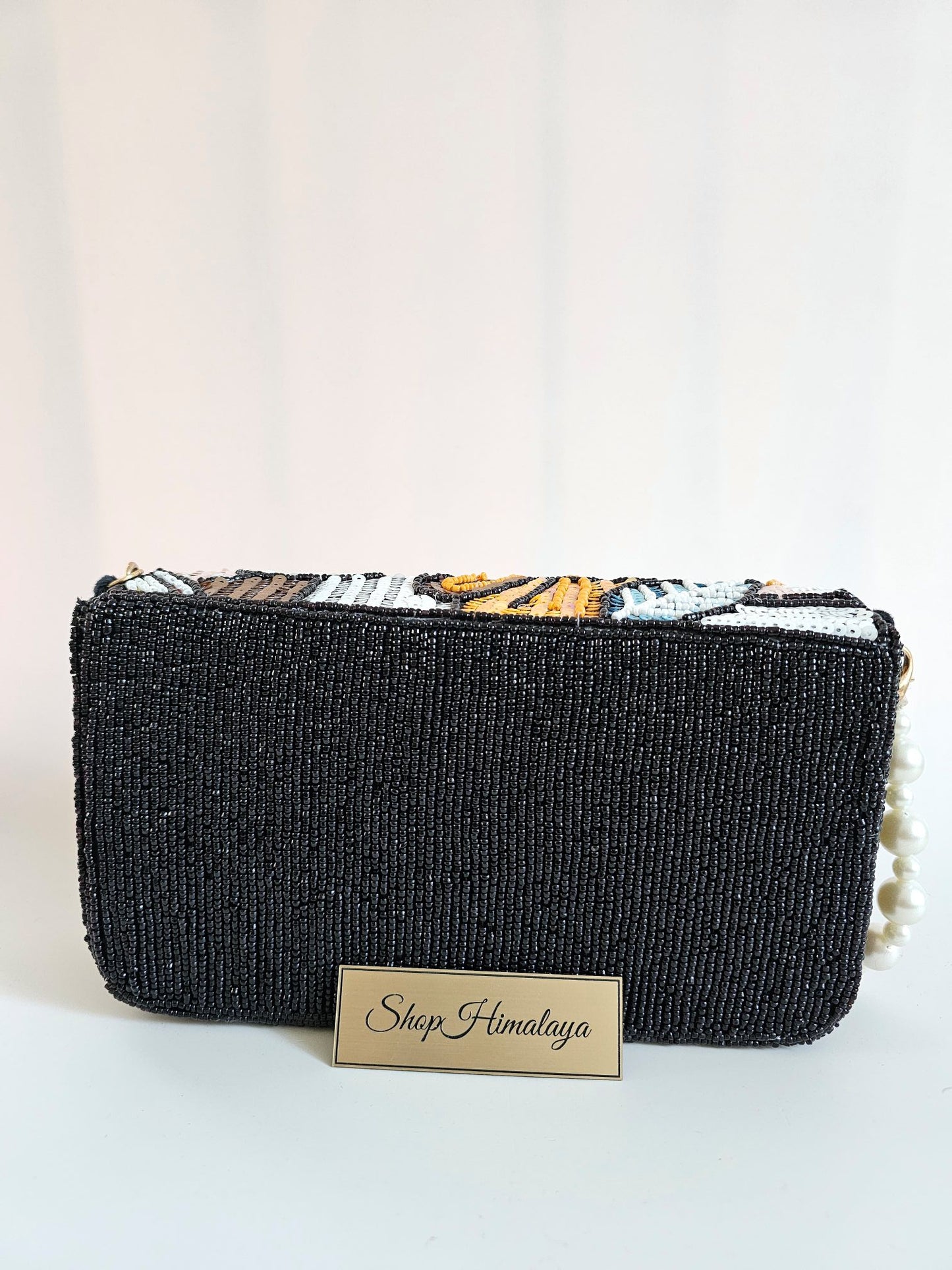 Elegant Floral Sequin Clutch with Pearl Handle Handmade Beaded Evening Bag for Weddings & Formal Events
