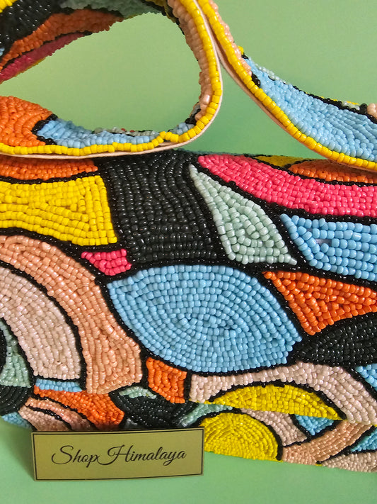 Abstract Beaded Bag, Colorful Purse, Geometric Handbag, Modern Art Purse, Statement Bag, Mosaic Beaded Bag, Stained Glass Purse, Artisanal Handbag