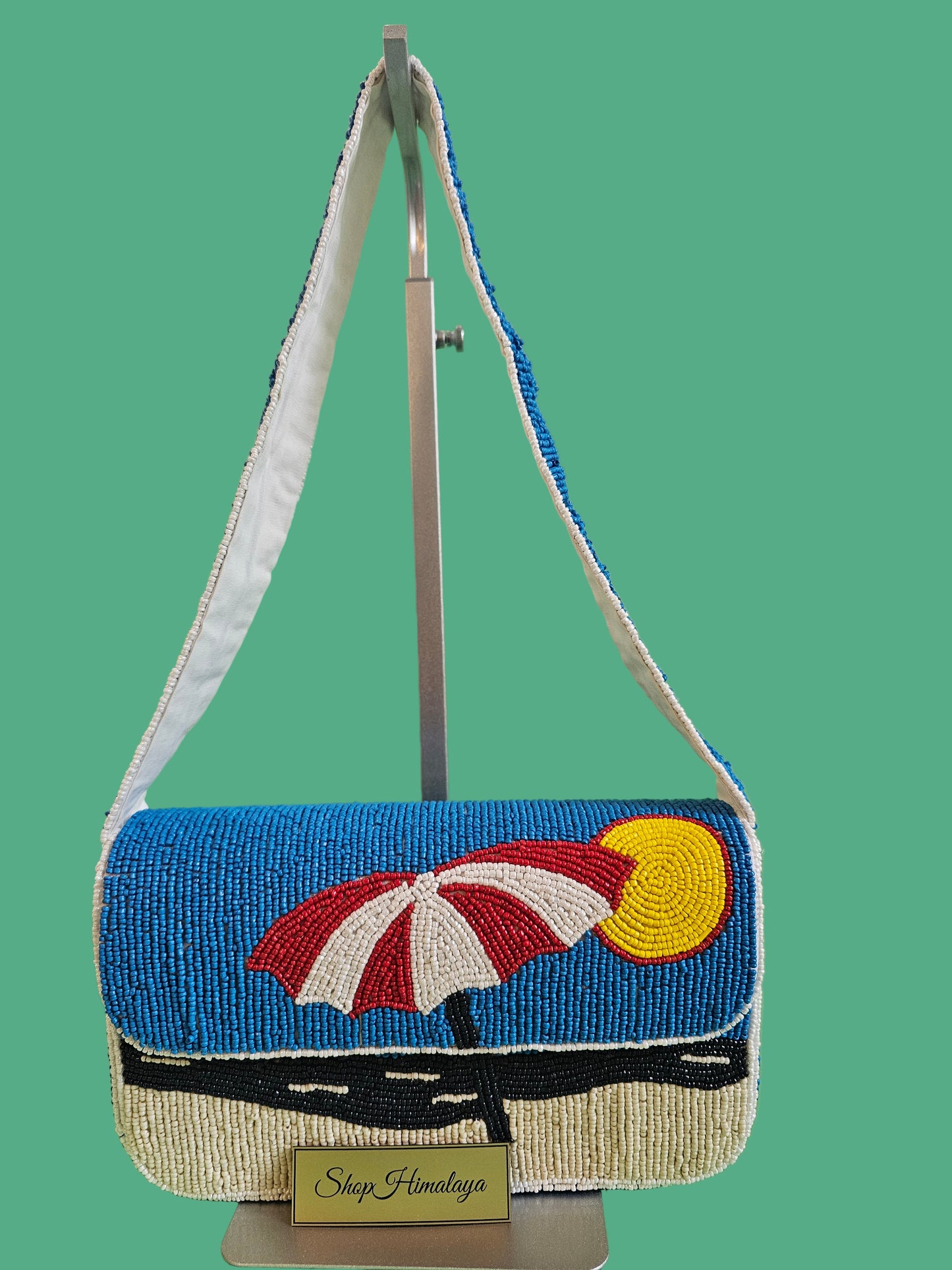 Beach Scene Bag, Crossbody Beaded Bag, Novelty Purse, Vacation Bag, Coastal Handbag, Statement Purse