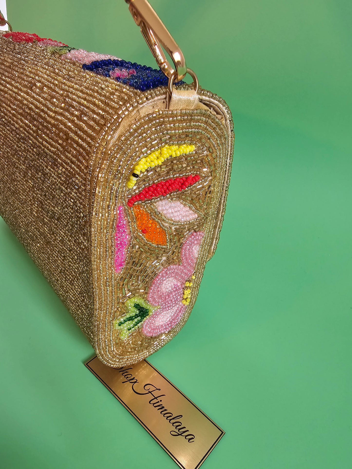 Beaded Clutch, Floral Purse, Beaded Evening Bag, Gold Clutch, Seed Bead Bag, Embroidered Look Bag, Floral Beaded Clutch, Statement Clutch, Wedding Guest Bag, Formal Purse, Small Shoulder Bag