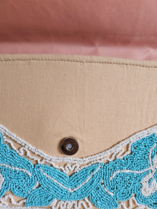 Blue and White Beaded Clutch Bag, Embroidered evening bag, Floral clutch purse, Women's party bag, Elegant formal clutch, Handmade bag