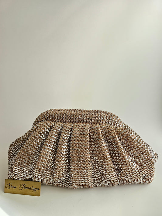 Jute & Jewel Embellished Clutch with Pearl Chain Strap | Handcrafted Shoulder Bag