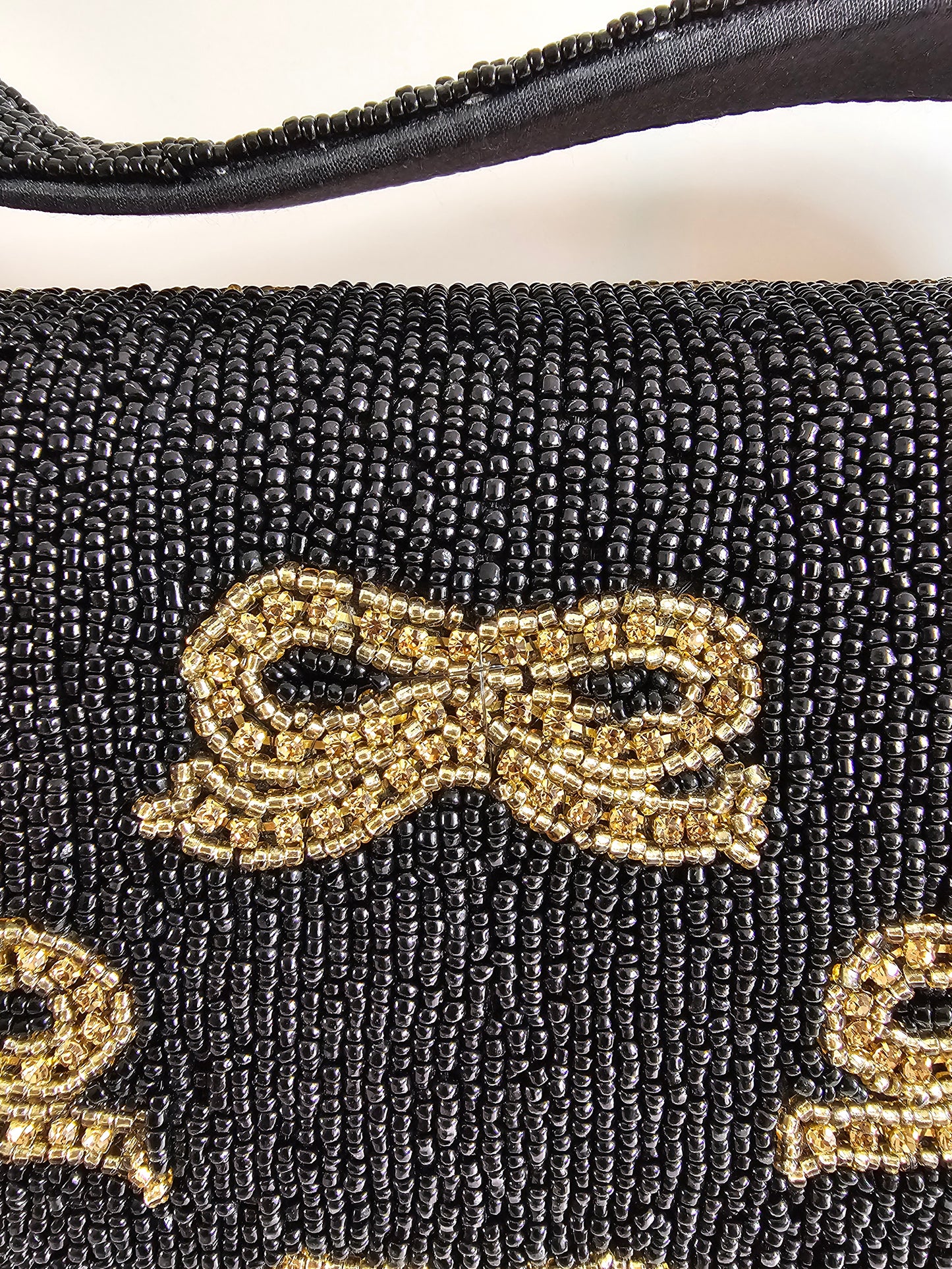 Black and Gold Evening Purse for Wedding Guest, Cocktail Party | Retro Art Deco Seed Bead Clutch | Coquette Glam Handbag