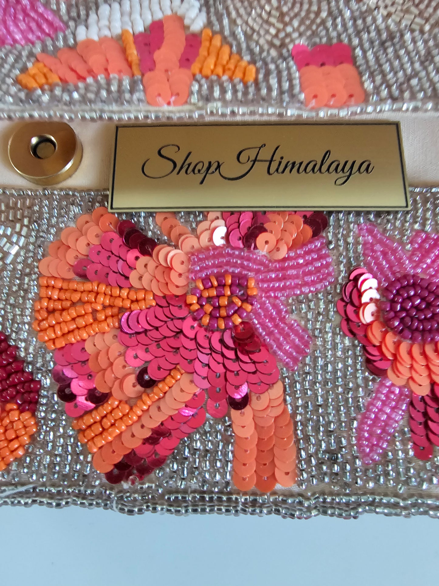 Artisanal Floral Beaded Handbag - Vibrant Evening Bag, Pink & Coral Flower Evening Purse,  Boho Chic Artisanal Clutch, Beige Seed Bead Clutch with Flowers