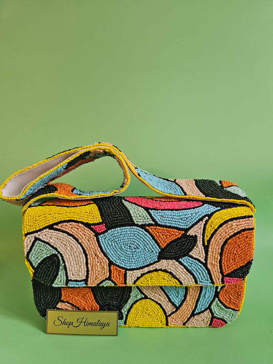 Abstract Beaded Bag, Colorful Purse, Geometric Handbag, Modern Art Purse, Statement Bag,  Mosaic Beaded Bag, Stained Glass Purse, Artisanal Handbag
