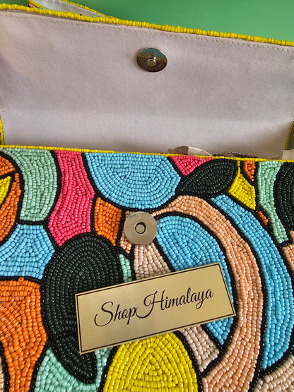 Abstract Beaded Bag, Colorful Purse, Geometric Handbag, Modern Art Purse, Statement Bag,  Mosaic Beaded Bag, Stained Glass Purse, Artisanal Handbag