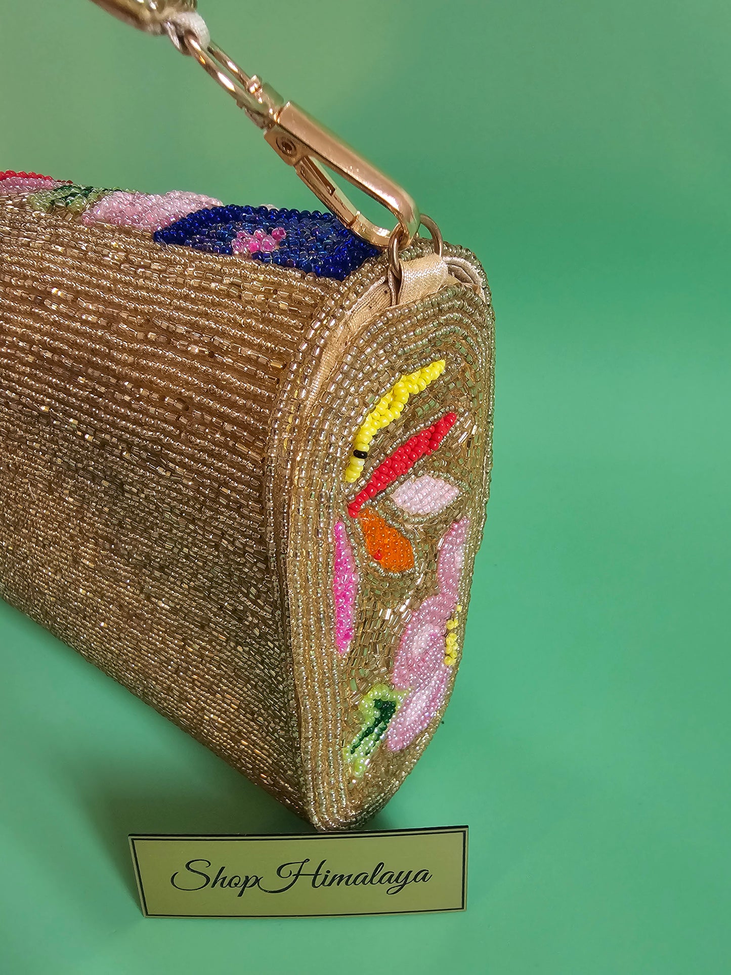 Beaded Clutch, Floral Purse, Beaded Evening Bag, Gold Clutch, Seed Bead Bag,  Embroidered Look Bag, Floral Beaded Clutch, Statement Clutch, Wedding Guest Bag, Formal Purse, Small Shoulder Bag