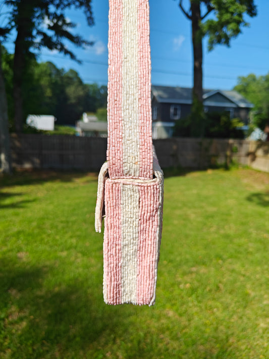 Handmade Beaded Cherry Shoulder Bag, Pink & White Striped Purse, Shop Himalaya