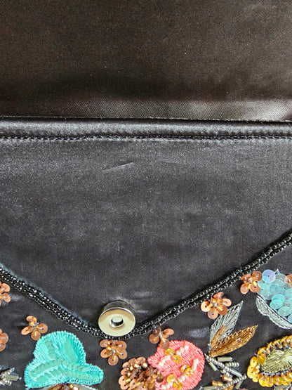 Embroidered Sequin Clutch, Black sequin clutch bag, Embroidered clutch, Beaded evening bag, Floral clutch purse, Embellished handbag, Women's Party bag, Formal clutch, Bridal clutch