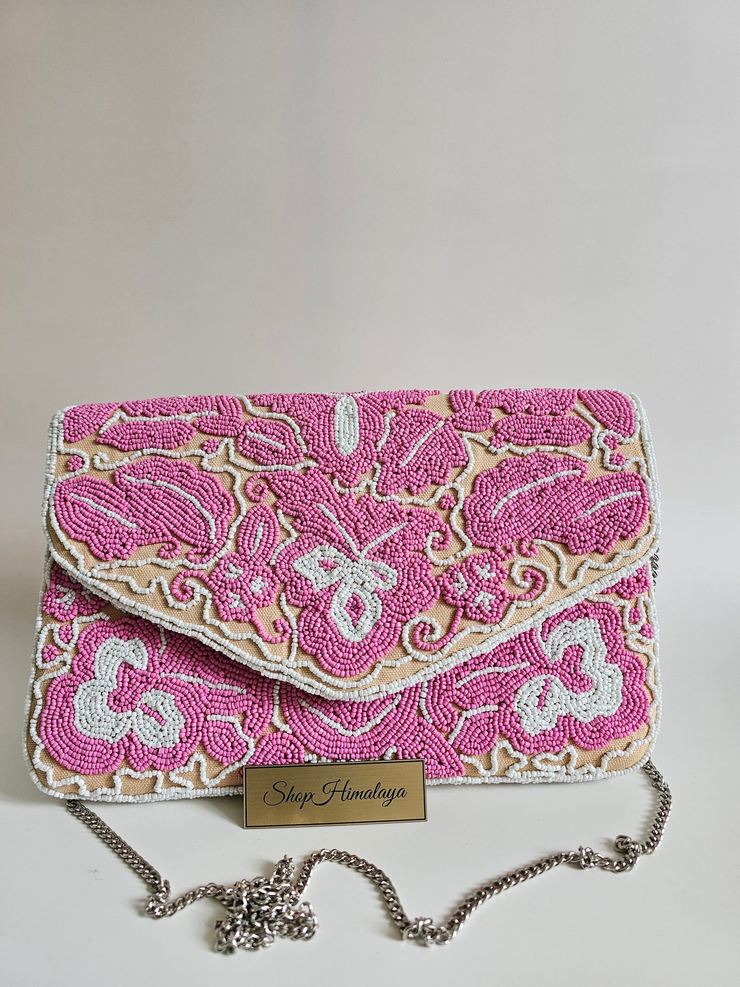 Embroidered Pink & White Clutch Bag, Embroidered evening bag, Floral clutch purse, Women's party bag, Elegant formal clutch