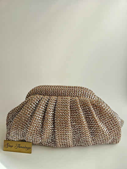 Jute & Jewel Embellished Clutch with Pearl Chain Strap | Handcrafted Shoulder Bag