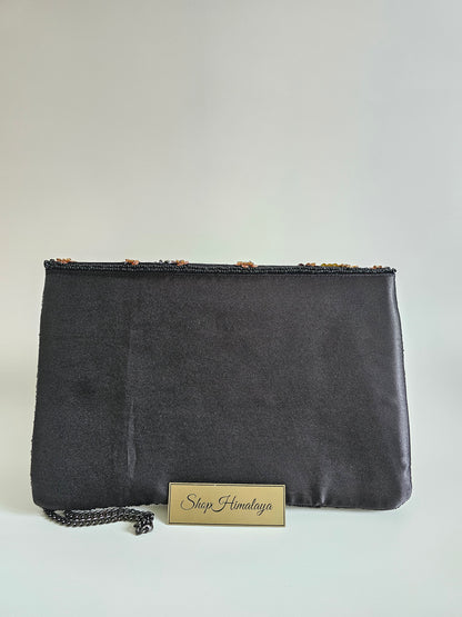 Embroidered Sequin Clutch, Black sequin clutch bag, Embroidered clutch, Beaded evening bag, Floral clutch purse, Embellished handbag, Women's Party bag, Formal clutch, Bridal clutch