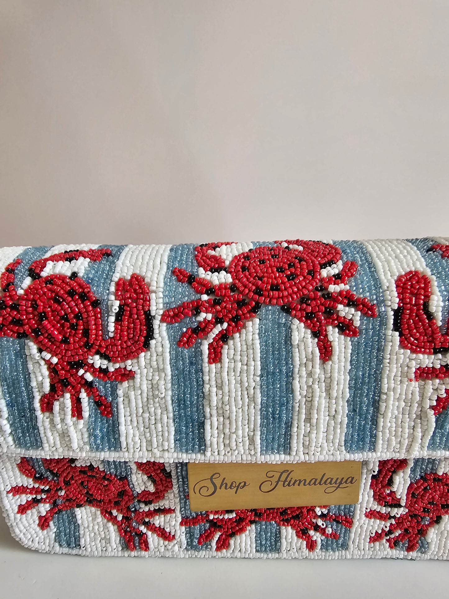 Hand-Beaded Crab Shoulder Bag, Nautical Beaded Purse, Coastal fashion Bag